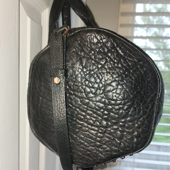Alexander Wang Textured Black Shoulder Bag with Rose Gold Accents